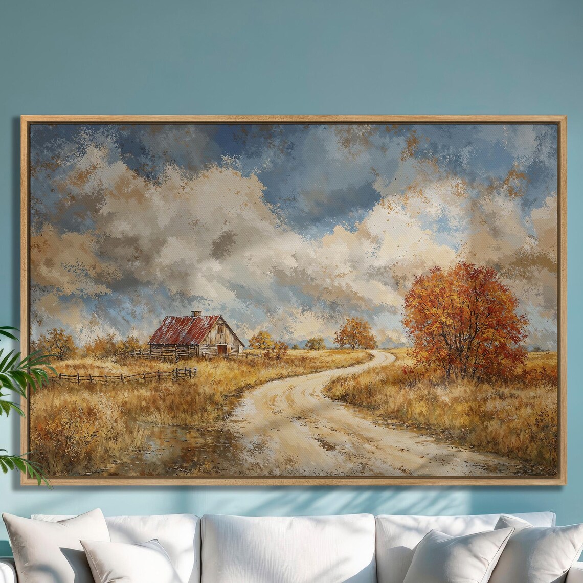 Rustic Autumn Barn Beside Winding Country Road Landscape Poster