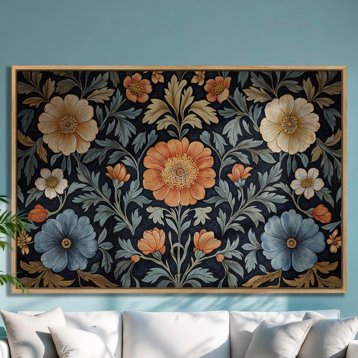 Symmetric William Morris Floral Pattern on Dark Ground Poster