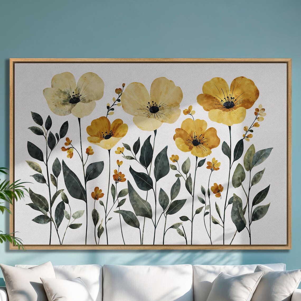 Yellow Poppies Watercolor Botanical Floral Art on White Poster