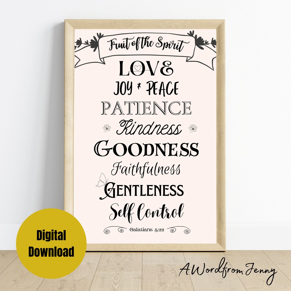 Fruit of the Spirit Love Joy Peace Galatians 5 22 Typography Poster - Image 2