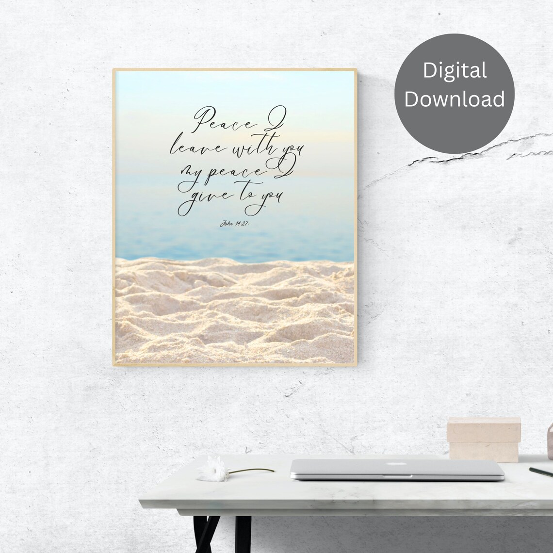 Peace I Leave With You John 14 27 Beach Sand Ocean Photo Scripture Poster