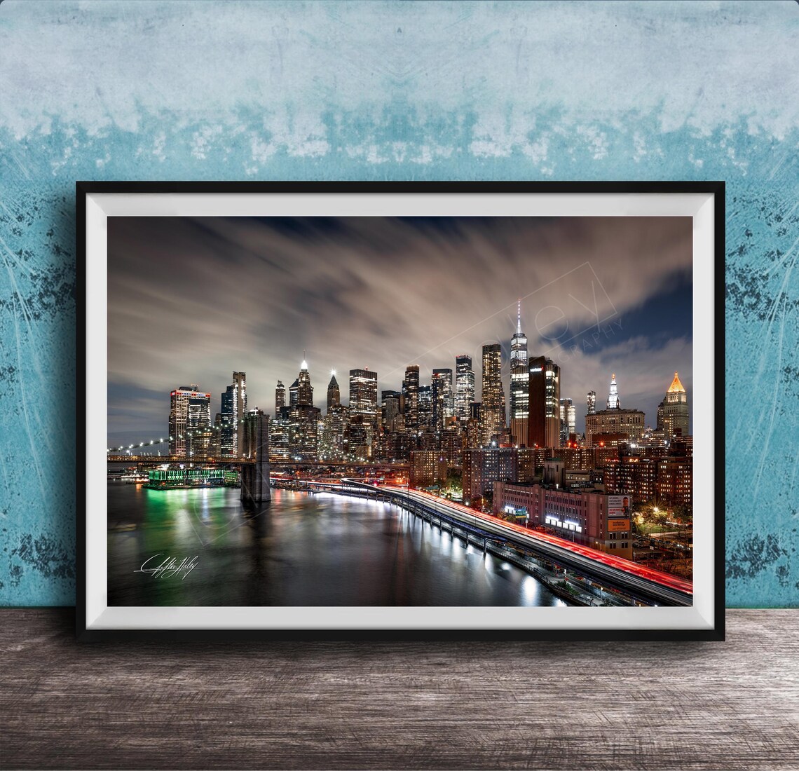 New York City Skyline Photo Brooklyn Bridge At Blue Hour