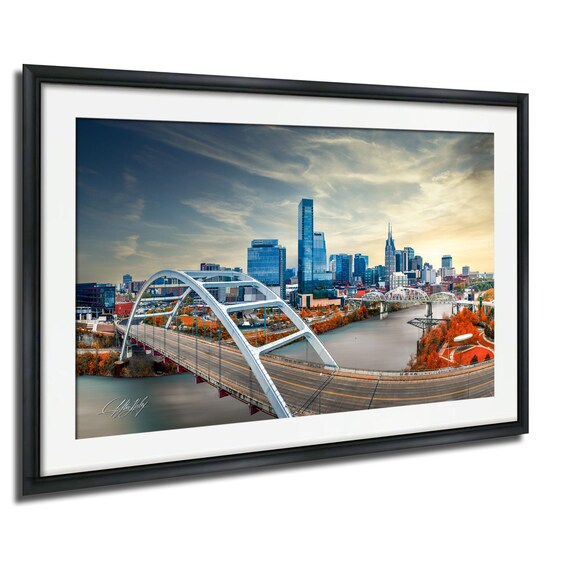 Nashville Skyline Print Korean Veterans Bridge Golden Hour Sunset