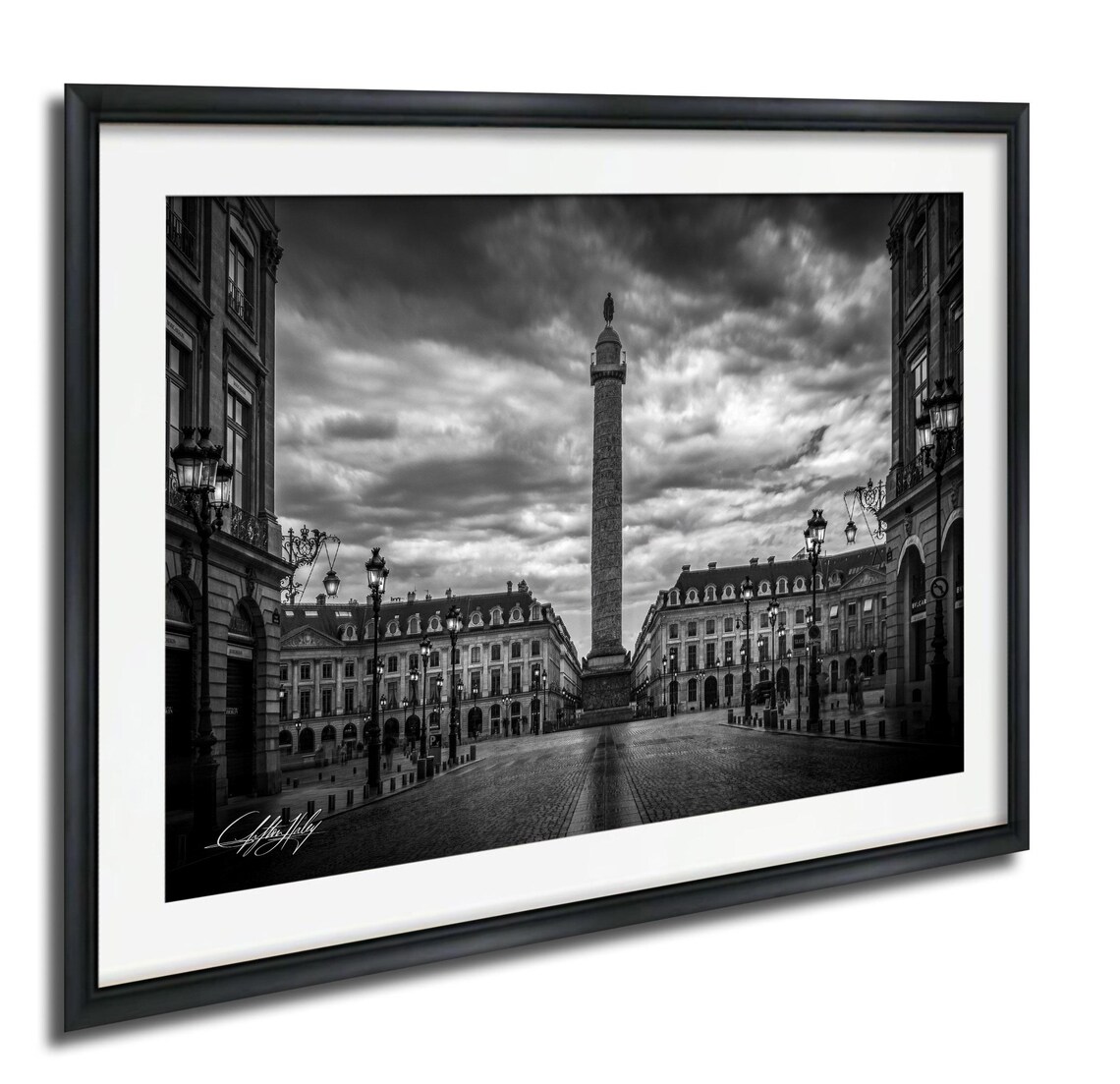 Place Vendome Paris Black and White Column Stormy Sky Photo Poster