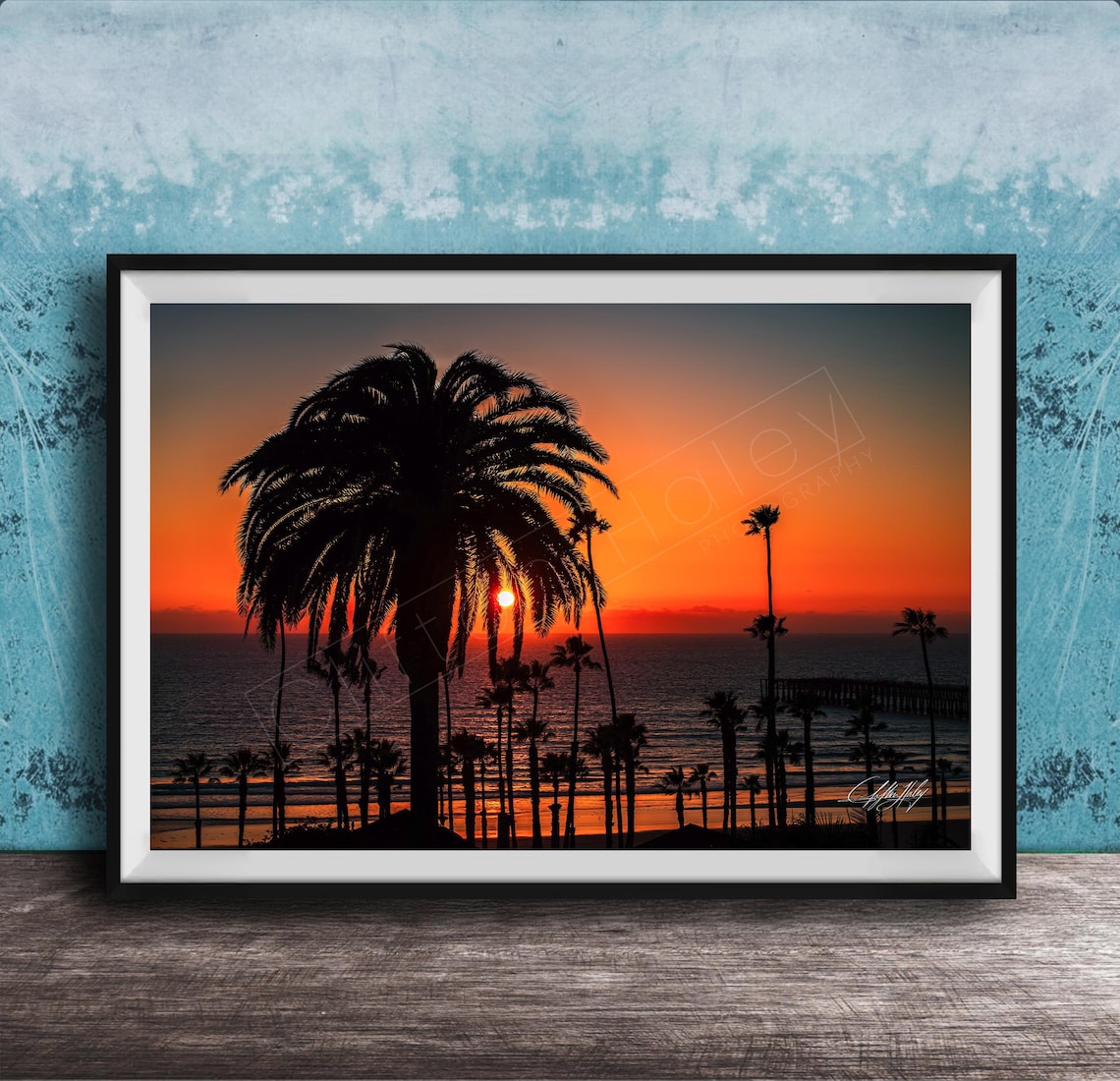Palm Tree Silhouettes Over Ocean Sunset Beach Photography Poster