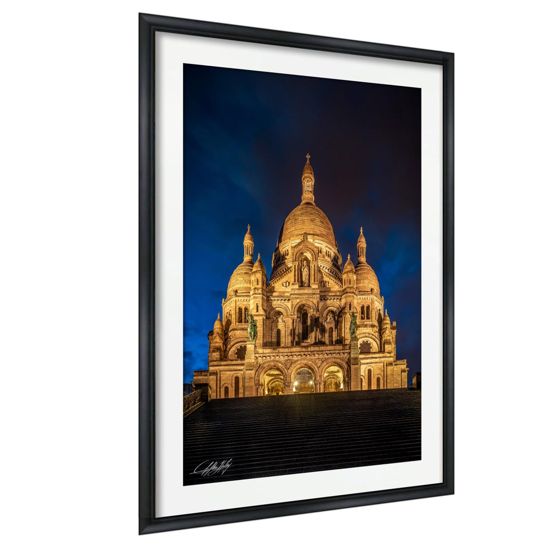 Sacre Coeur Basilica Illuminated at Night in Montmartre Poster