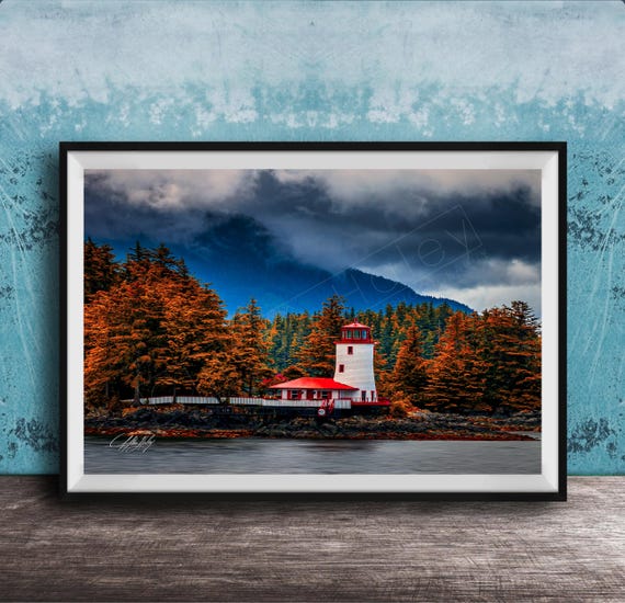 Sitka Lighthouse Canvas Autumn Seascape Sailing Ship Framed Or Unframed