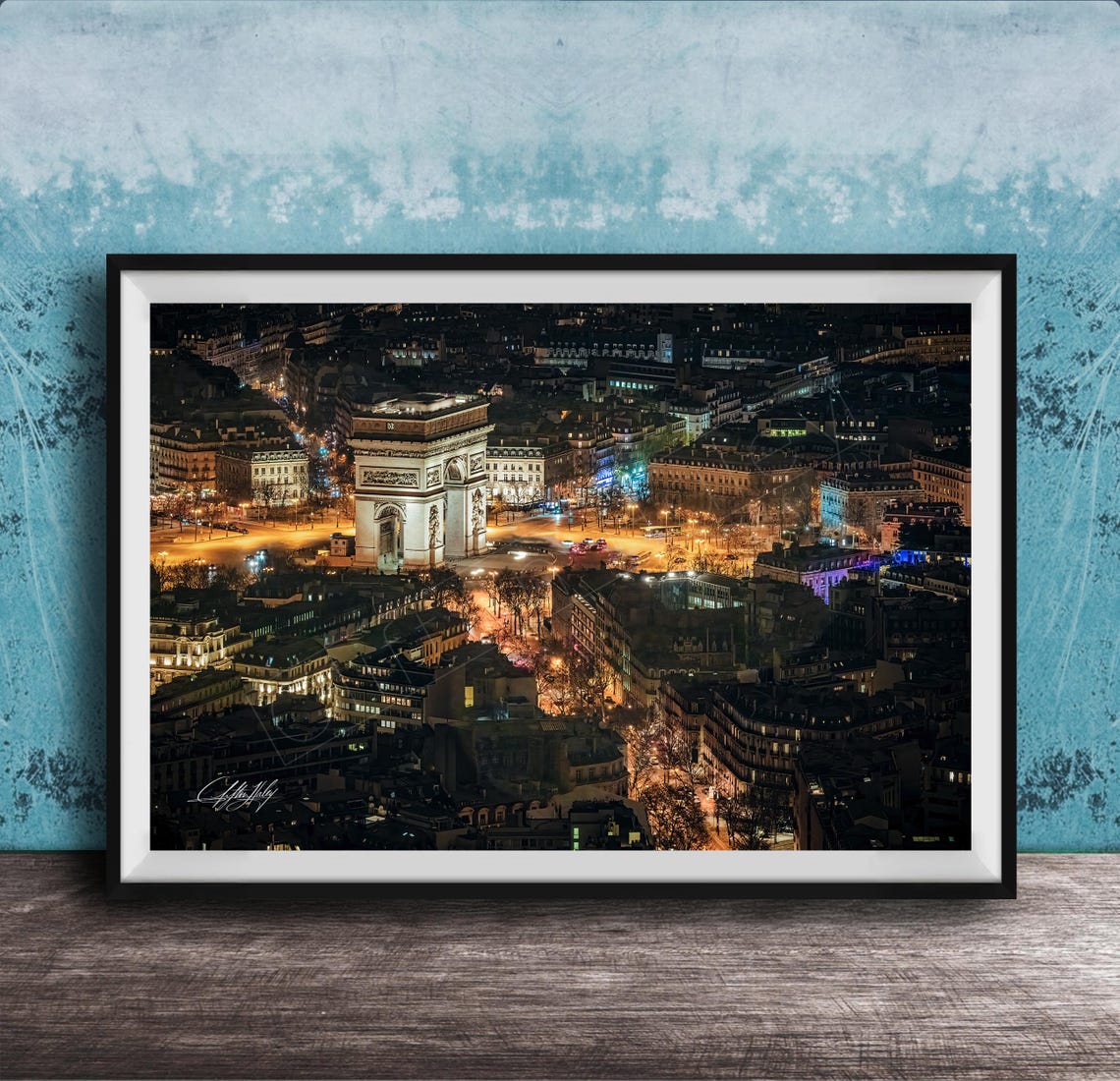 Arc de Triomphe Paris Night Aerial Cityscape Landmark Photo Poster