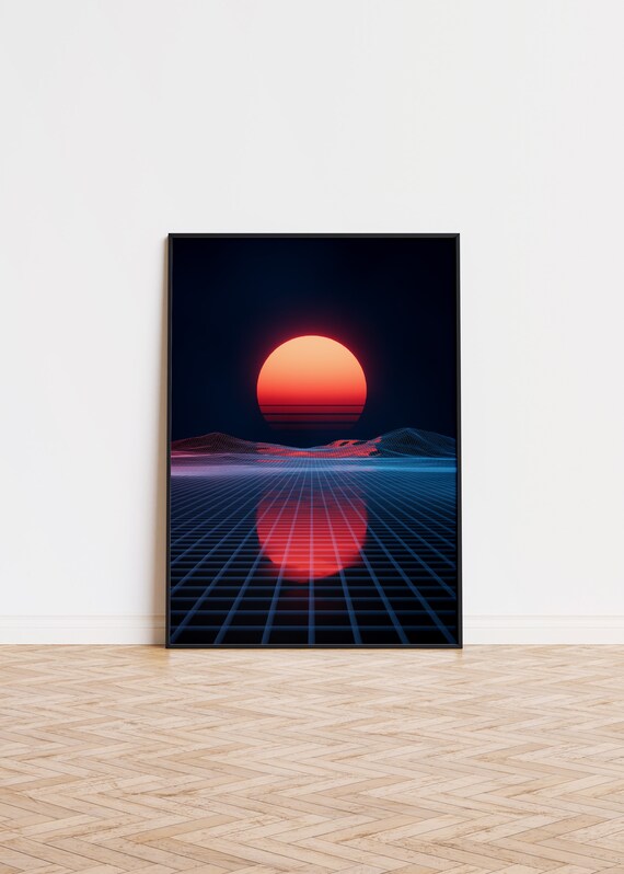 Vaporwave Sunset Poster, Trendy Sky Wall Art