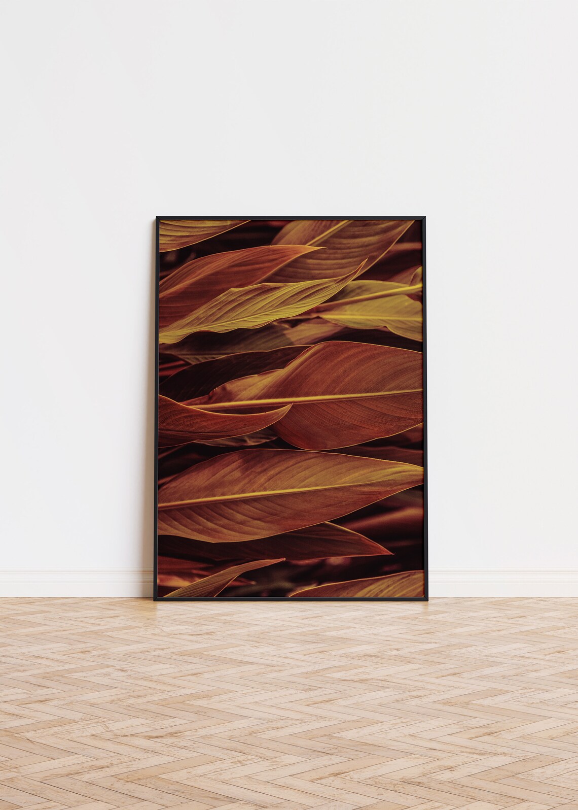 Golden Autumn Leaves Close Up Warm Botanical Photography Art Poster