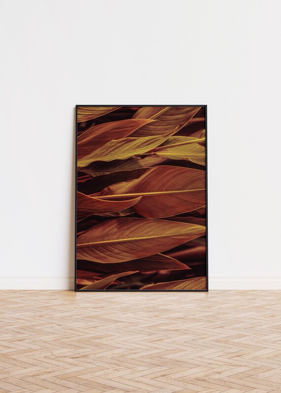 Golden Autumn Leaves Close Up Warm Botanical Photography Art Poster