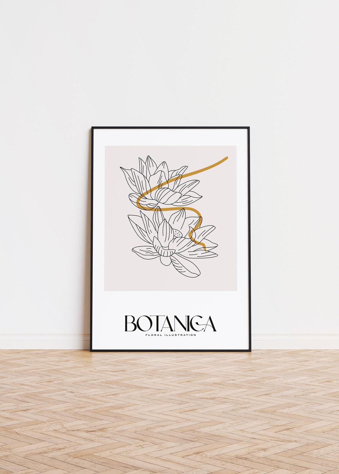 Botanica No3 Lotus Line Art Gold Ribbon Minimalist Floral Poster