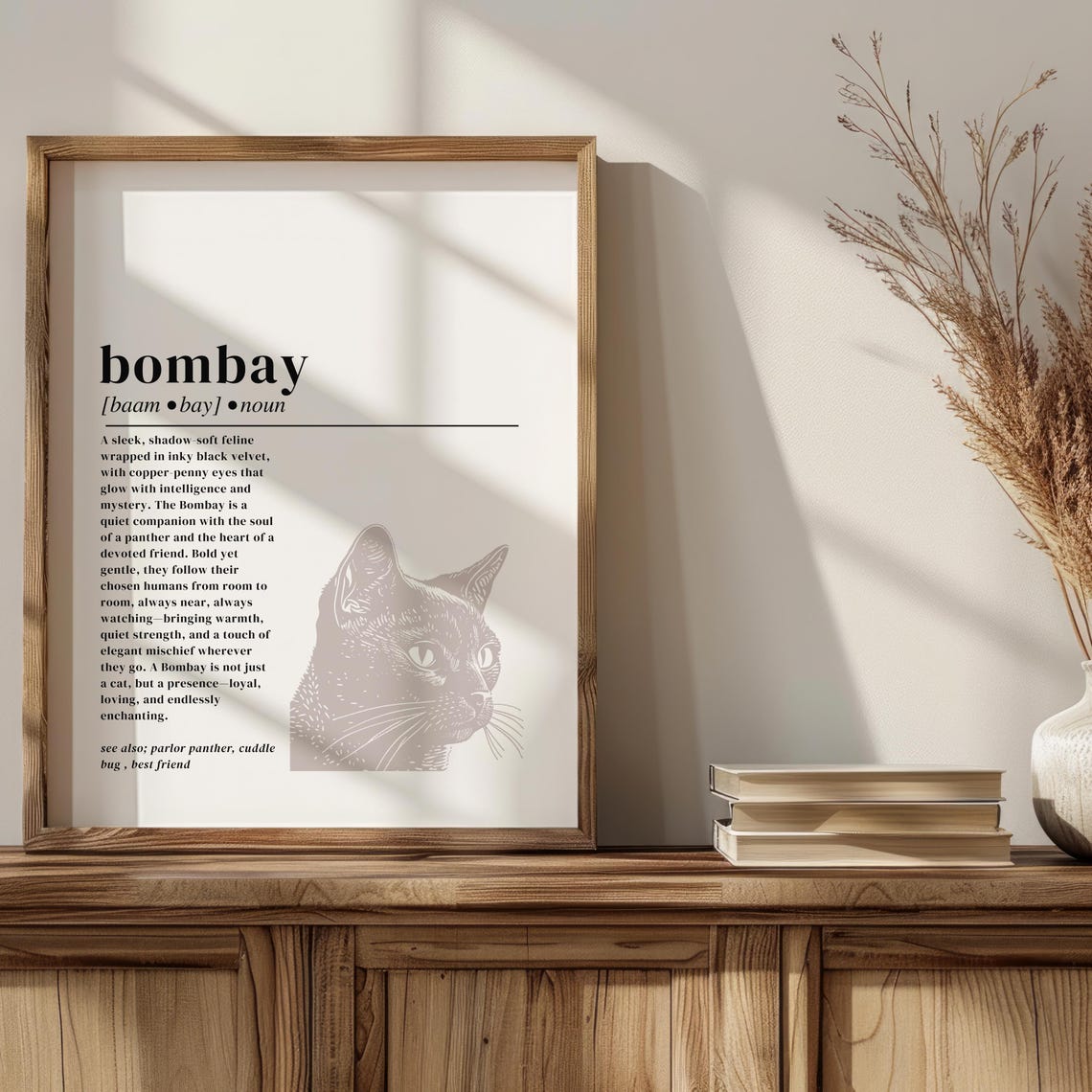 Bombay Cat Definition Dictionary Style Black Cat Portrait Print