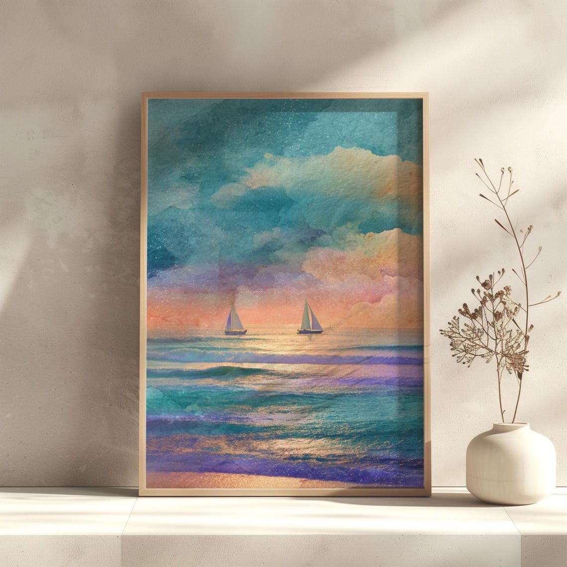 Moonlight Ocean Abstract Oil Painting On Canvas Thick Texture Coastal Wall Art Modern Sea Landscape Night Sky Artwork For Home Decor