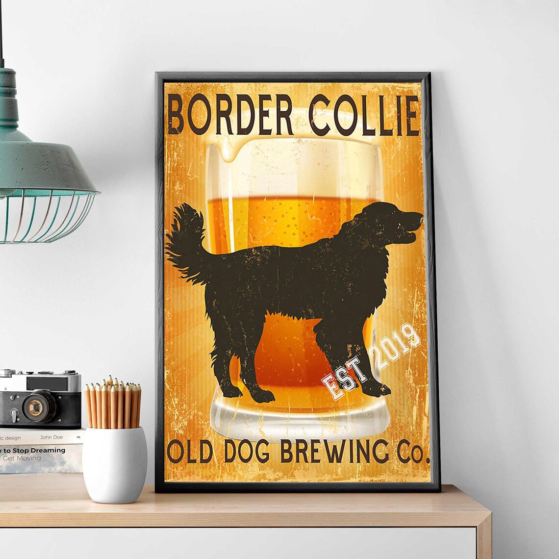 Border Collie Old Dog Brewing Co Vintage Beer Sign Art Poster - Image 3
