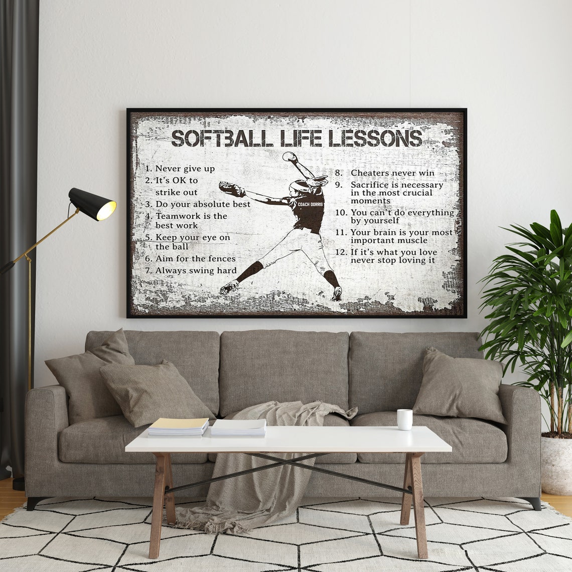 Softball Life Lessons 12 Rules Personalized Vintage Softball Player Poster - Image 3
