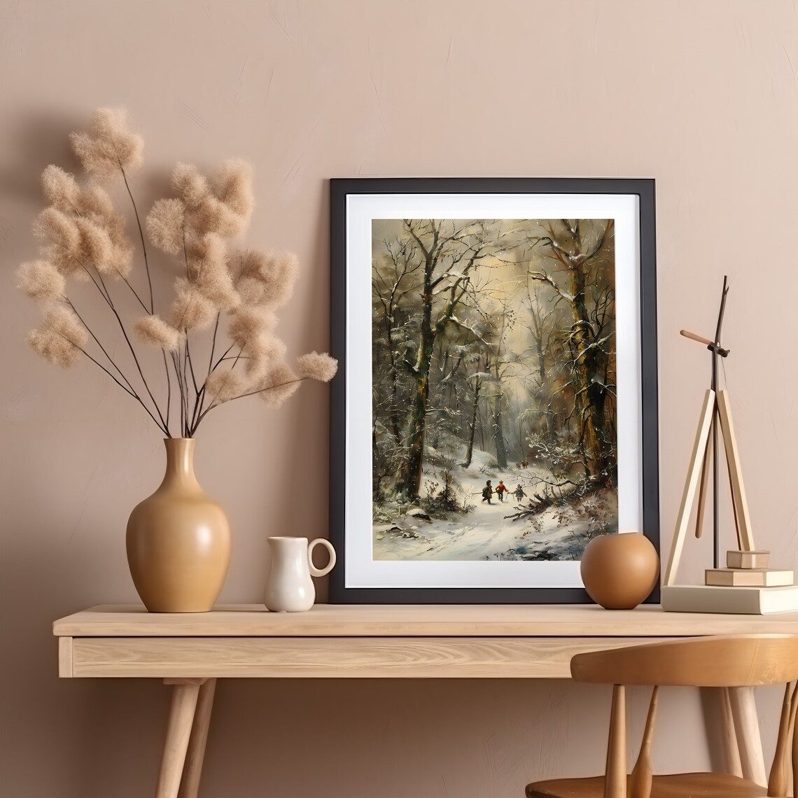 Vintage Winter Antique Snowy Wooded Landscape - Image 2
