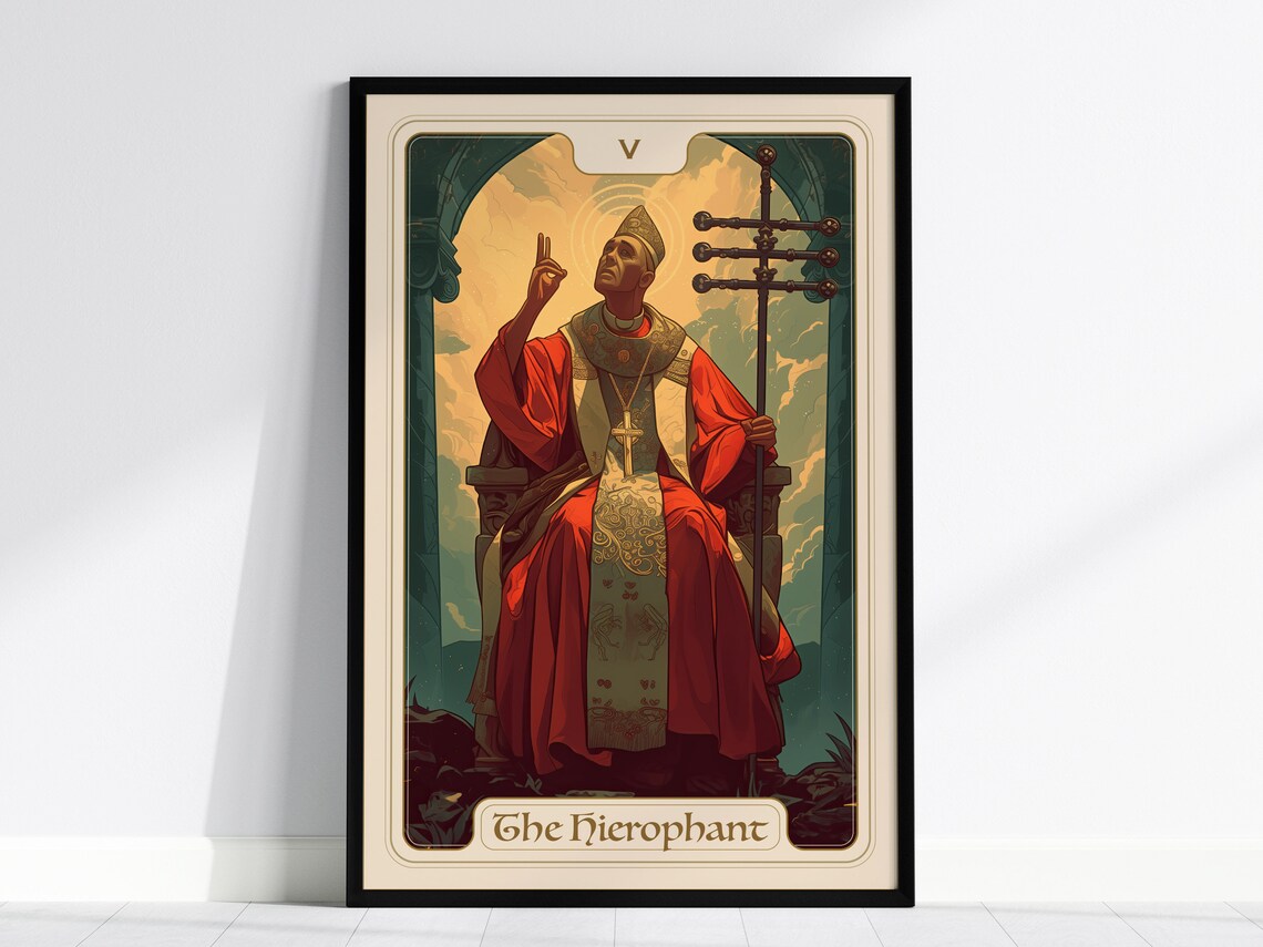 The Hierophant Tarot Card Rider Waite Inspired Vintage Wall Art