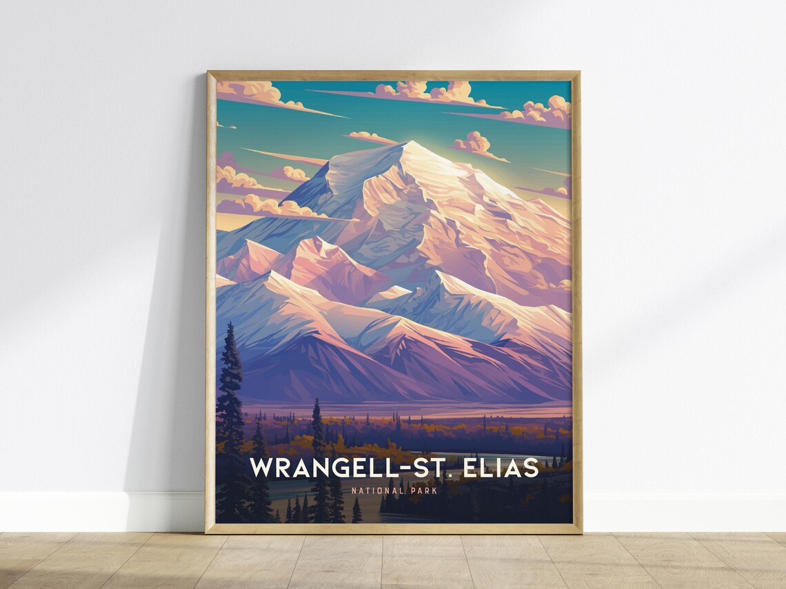Wrangell St Elias National Park Poster Snow Peak Sunset Alaska Art