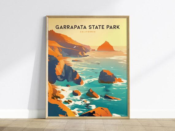 Garrapata State Park California Big Sur Coast Travel Poster Sunset Artwork