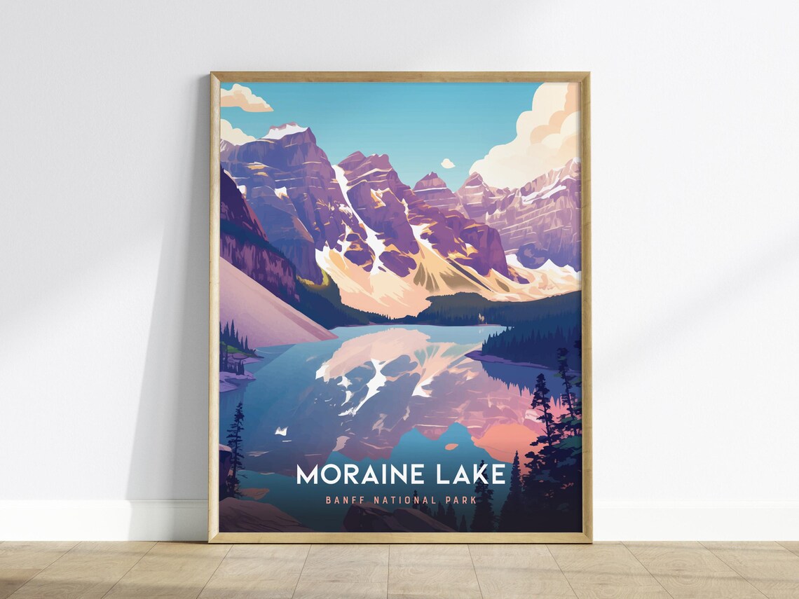 Moraine Lake Banff National Park Vintage Travel Mountain Lake Poster