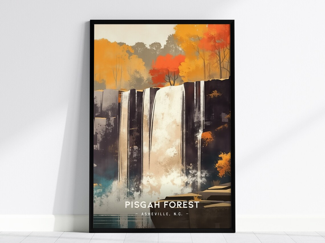 Pisgah Forest Waterfall Travel Poster, Asheville North Carolina
