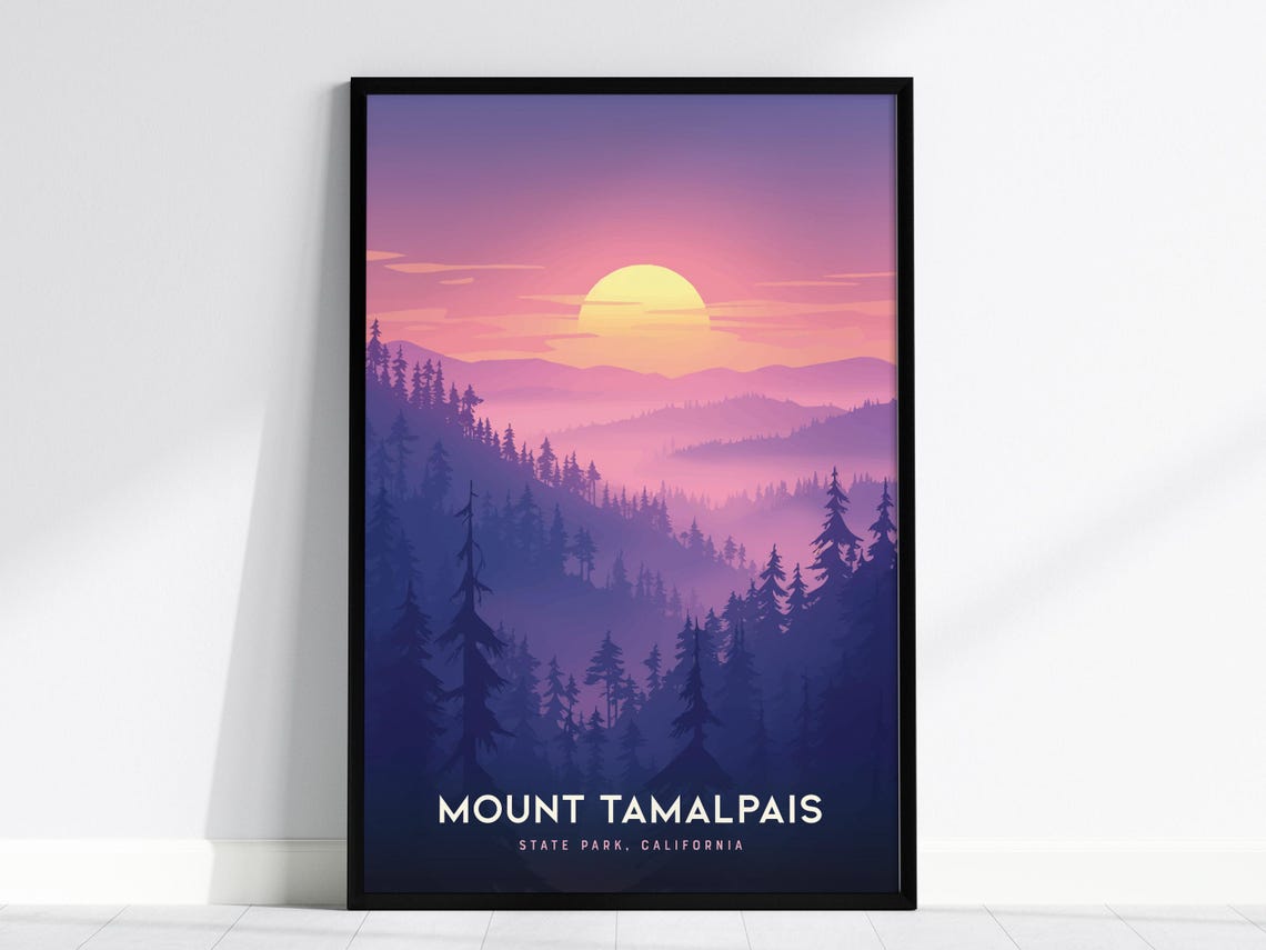 Mount Tamalpais California Sunset Forest Ridges Travel Poster