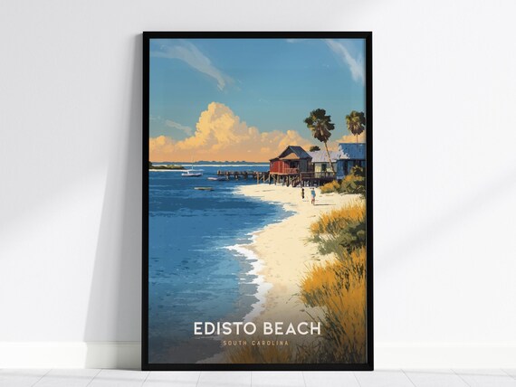 Edisto Beach South Carolina Golden Sunset Shoreline Travel Poster
