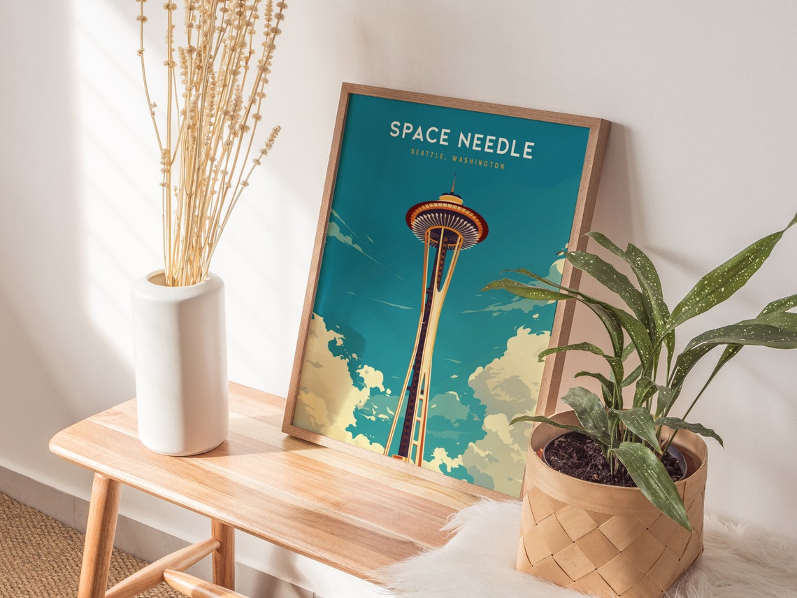 Space Needle Seattle Washington Vintage Style Travel Art Poster - Image 4