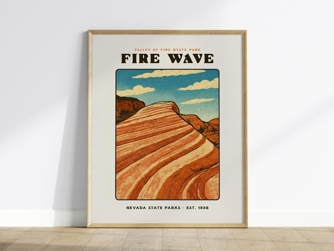 Fire Wave Valley of Fire Nevada Desert Striped Rock Travel Poster