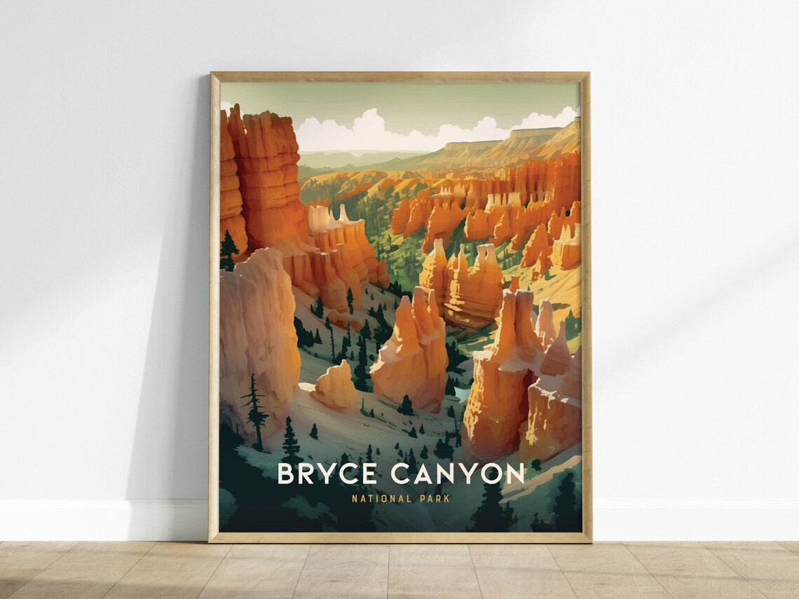 Bryce Canyon National Park Utah Hoodoos Sunrise Retro Hiking Poster