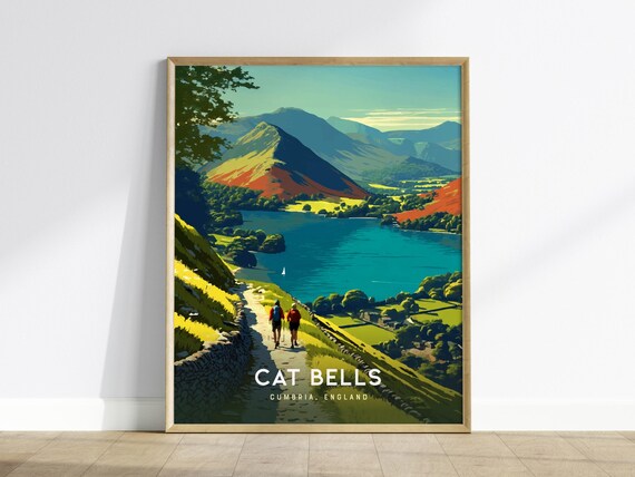 Cat Bells Cumbria Lake District Hiking Trail Valley View Travel Poster