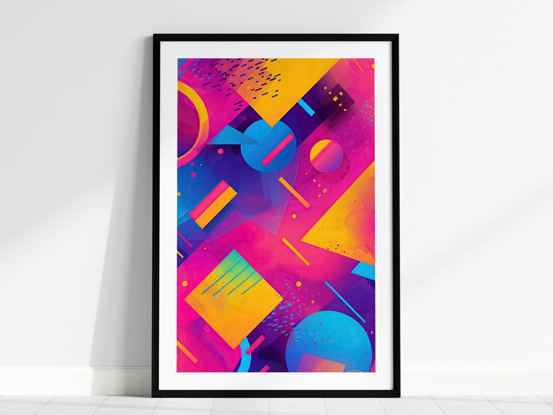 Synthwave Retro Neon Geometric Art Print