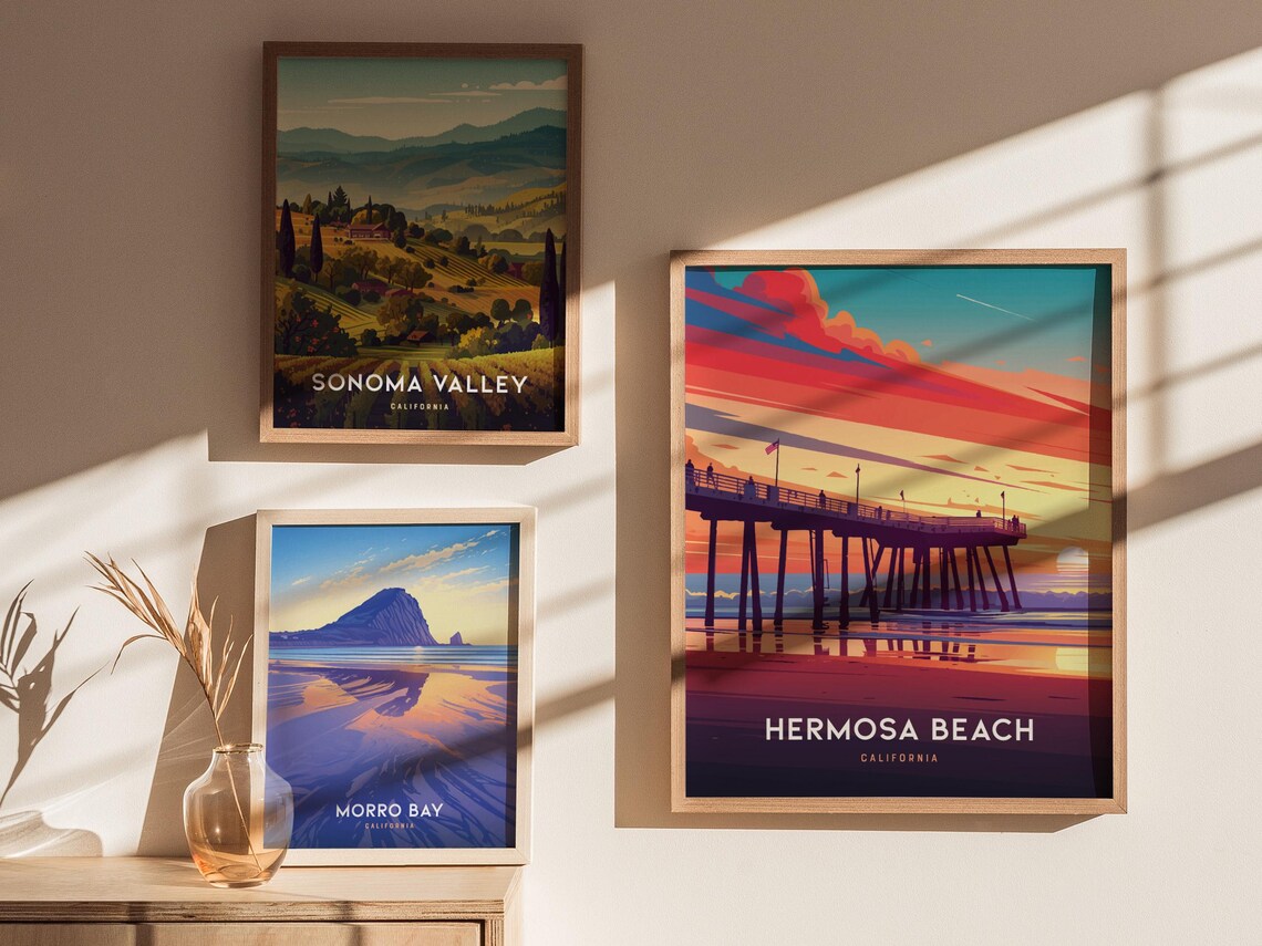 Hermosa Beach Pier California Sunset Travel Poster - Image 3