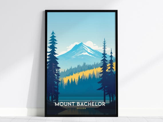 Mount Bachelor Oregon Poster Minimalist Ski Art Print Framed Or Unframed