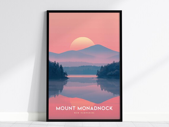 Mount Monadnock New Hampshire Pink Sunset Lake Scene Art Poster