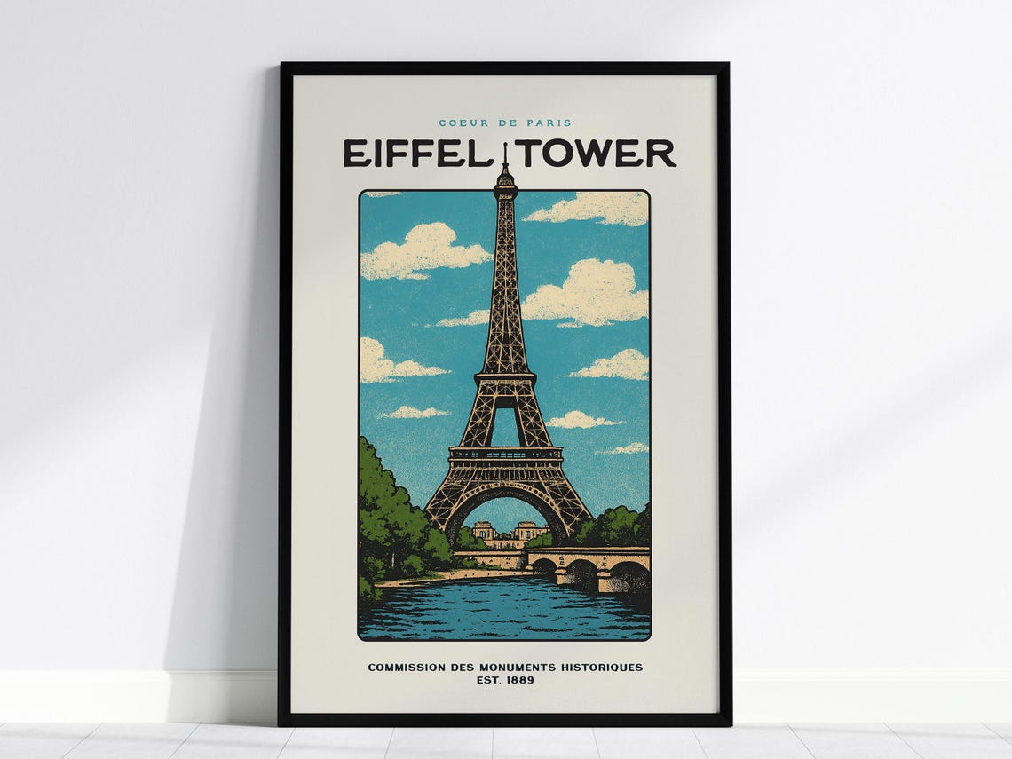 Eiffel Tower Paris Coeur De Paris Vintage Landmark Travel Poster