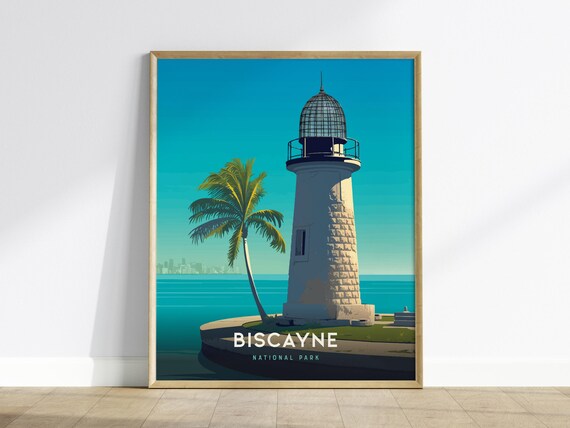 Biscayne National Park Florida Lighthouse Tropical Travel Poster