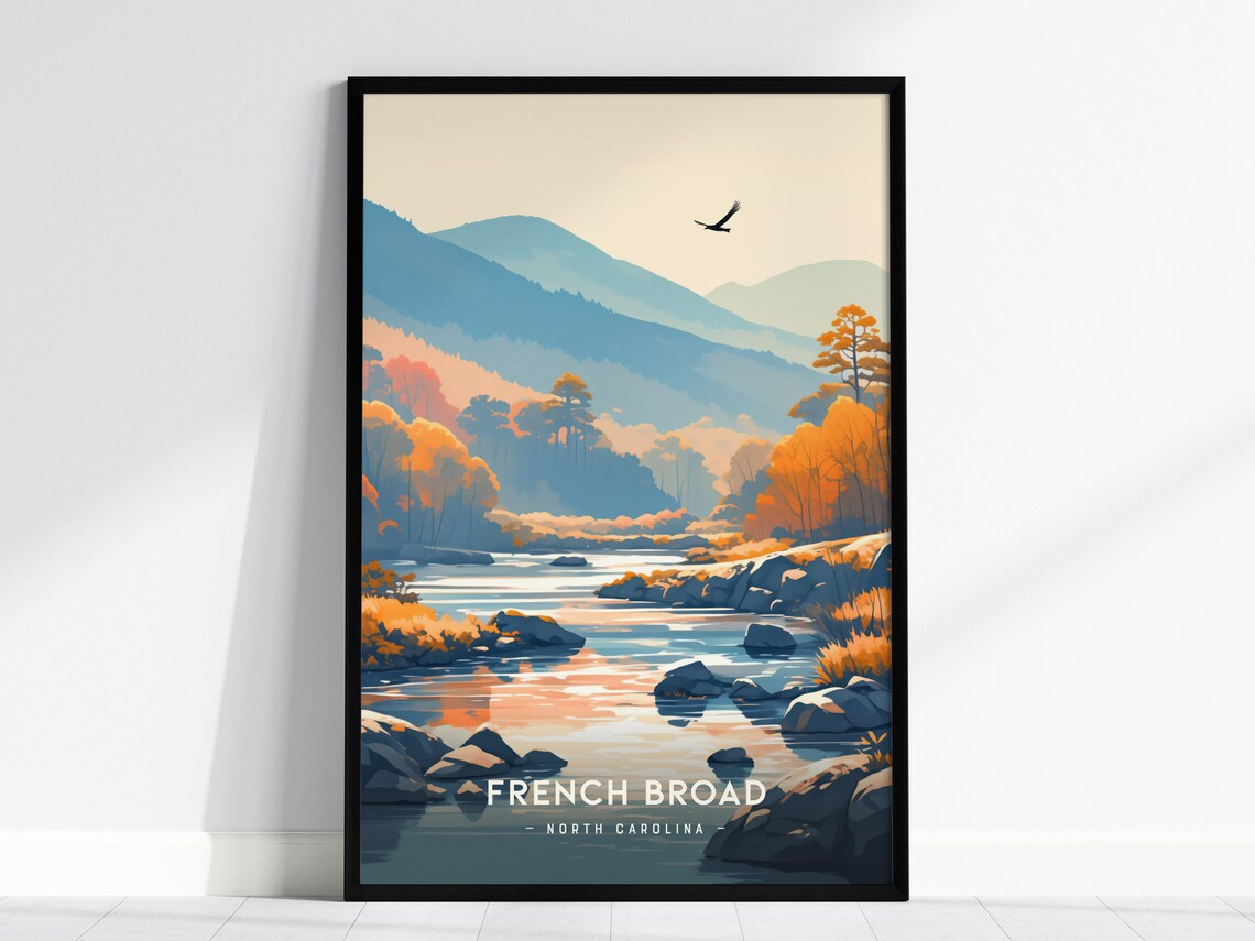 French Broad River North Carolina Autumn Fall Foliage Travel Poster