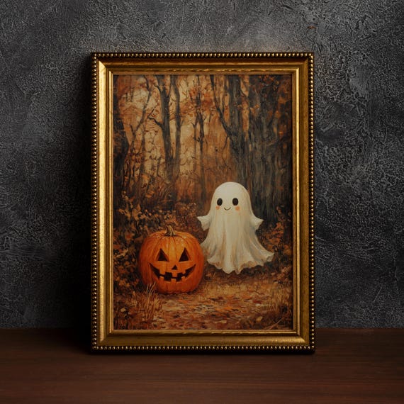 And Jack O Lanterns Halloween Wall Art Print Oil Paint Spooky Decorhaunted House Artfall Decorseasonal Decorsingle Poster