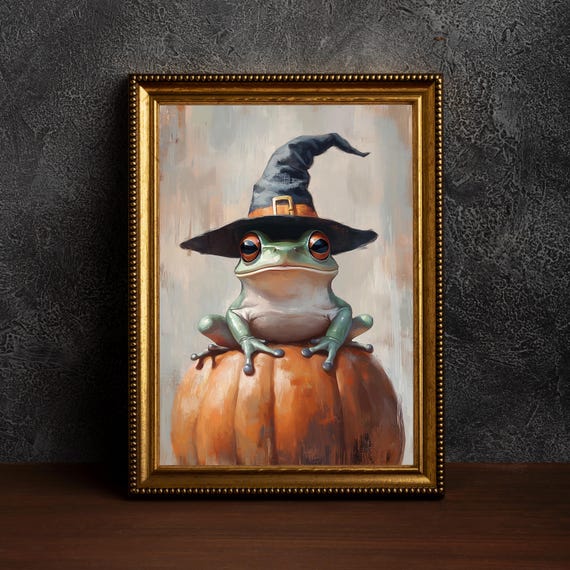 Toad And Pumpkin Halloween Wall Art Spooky Frog Jack O Lantern Print Prints Of Toadfrog
