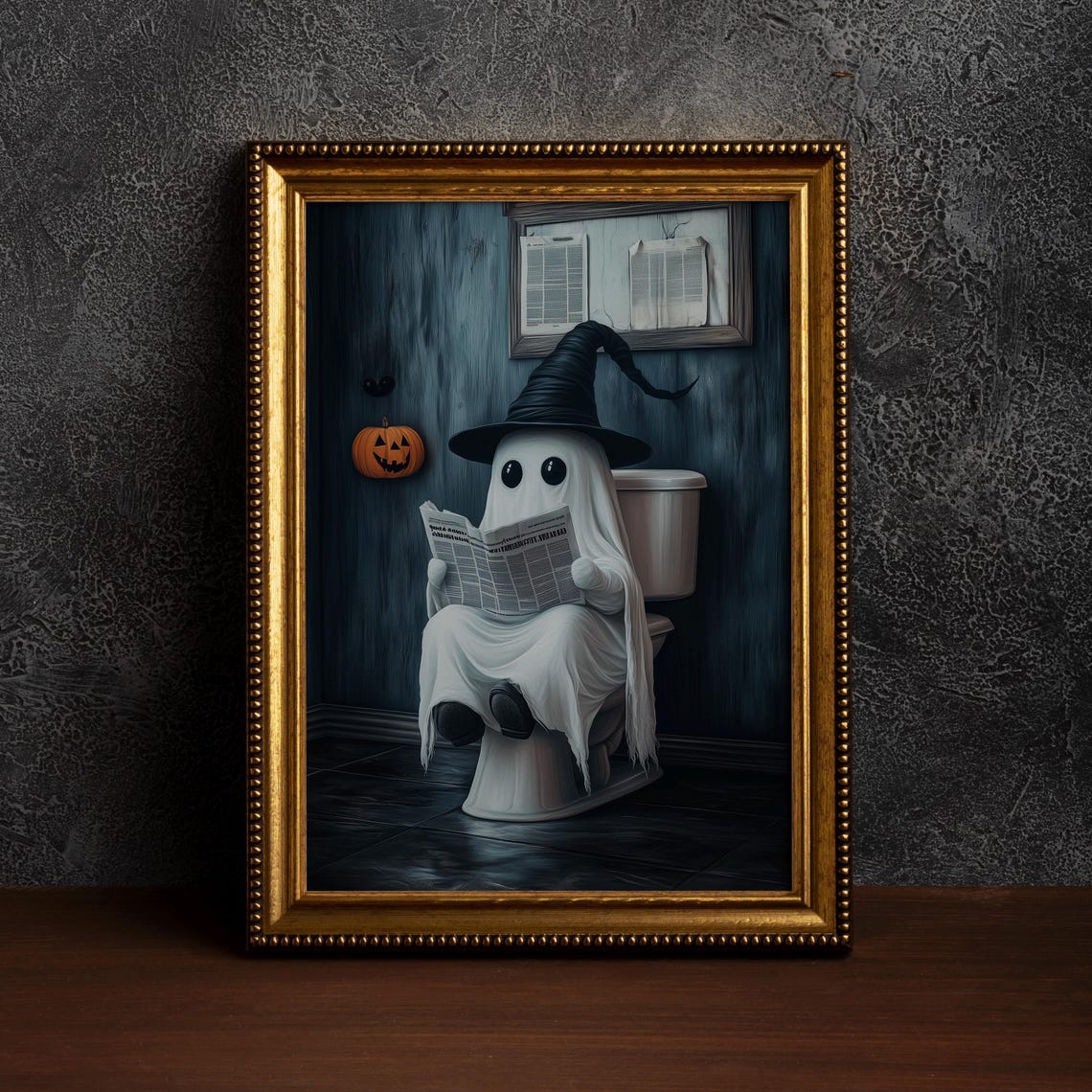 On Toilet Halloween Wall Artwhimsigoth Bathroom Decorghost In Bathroomhalloween Indoor Decorfunny Decorsingle Poster