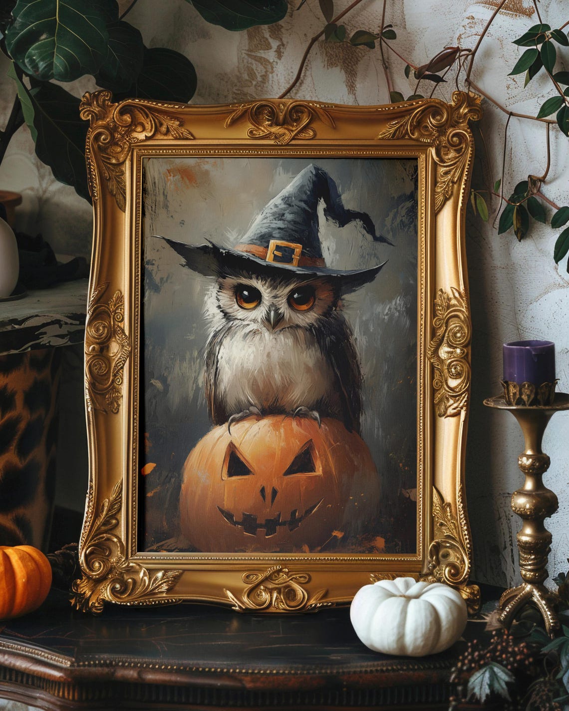 Owl And Pumpkin Halloween Wall Art Spooky Jack O Lantern Print Prints Of Owlowlhalloweenwitch