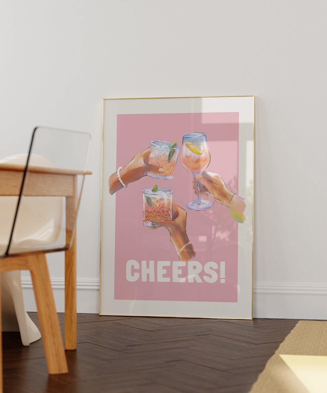 Bar Cart Retro Champagne Art Print, Groovy Decor - Image 2