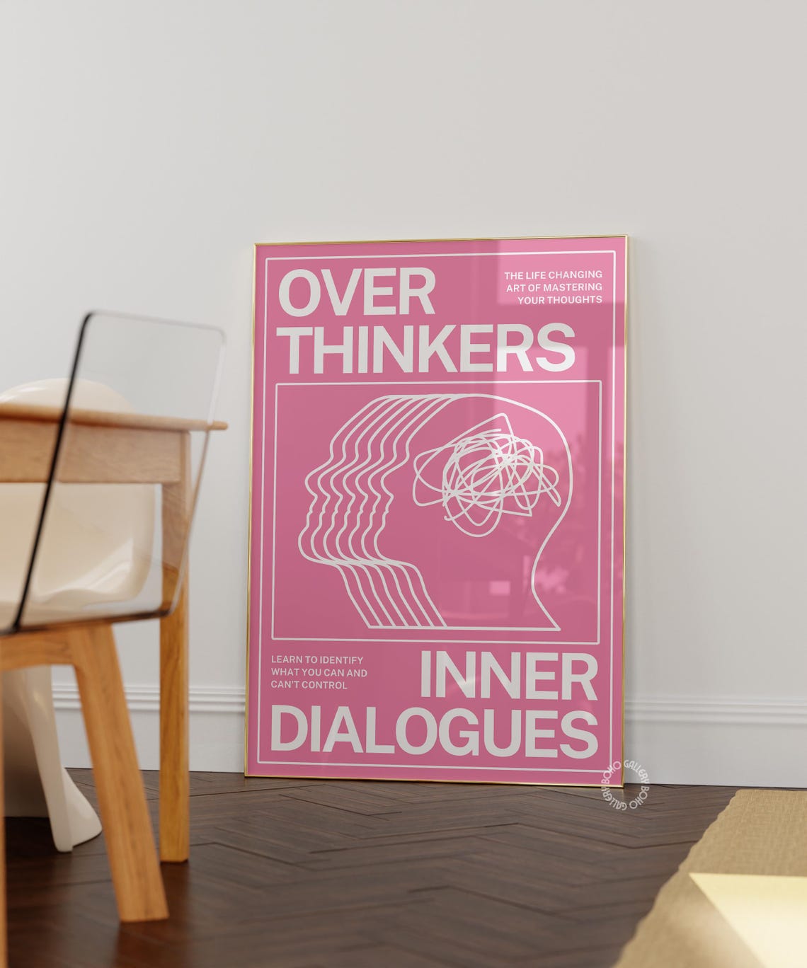 Overthinkers Inner Dialogues White On Pink Typography Poster - Image 3