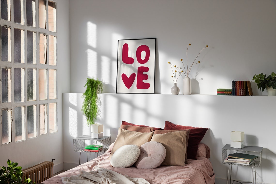 LOVE Typography Art With Heart Bold Red Letters Minimalist Poster - Image 2