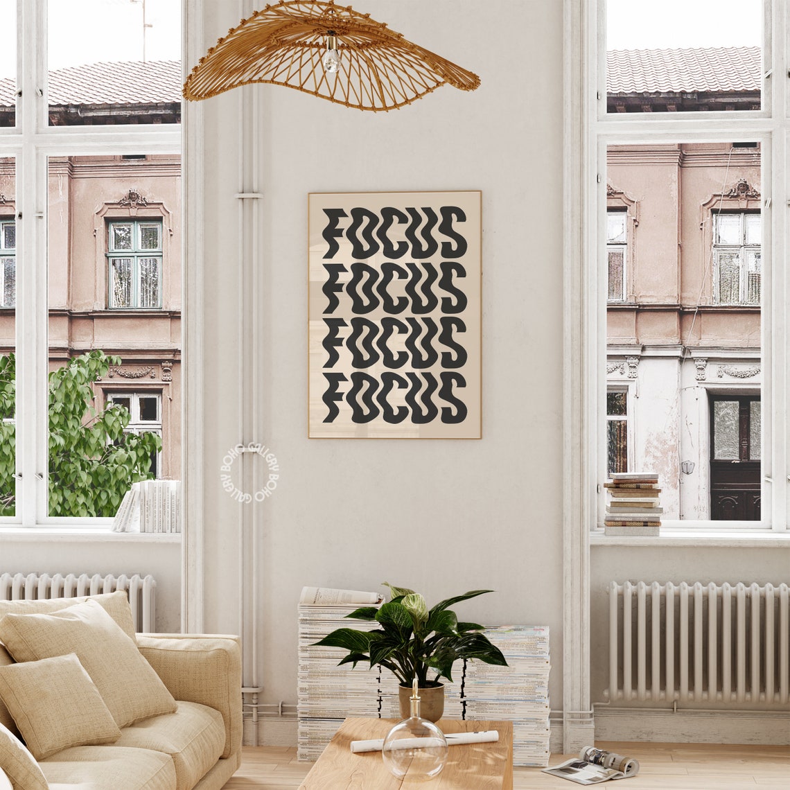 Focus Wavy Groovy Typography Poster Cool Retro Black Cream Decor - Image 3
