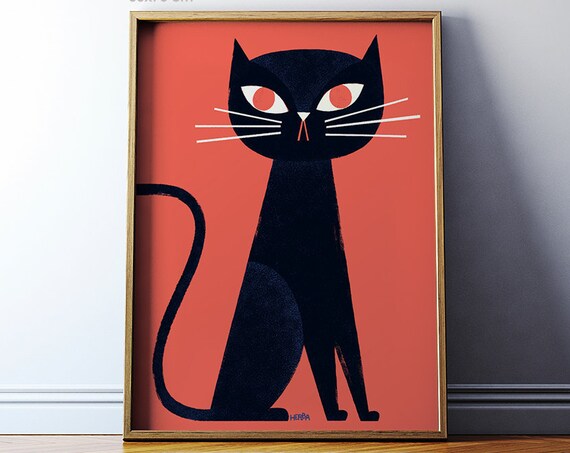 Black Cat Illustration, Cat Poster For Kids