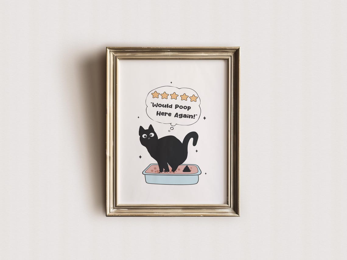 Funny Bathroom Black Cat Would Poop Here Again Wall Art Print Funny Animal Bathroom Decor 5 Star Bathroom Poster - Image 2