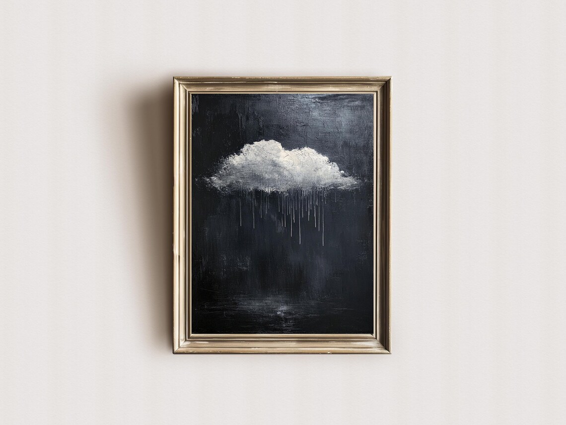 Lone Rain Cloud On Black Background Moody Minimalist Art Poster - Image 3